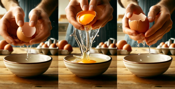 cracking eggs by hand